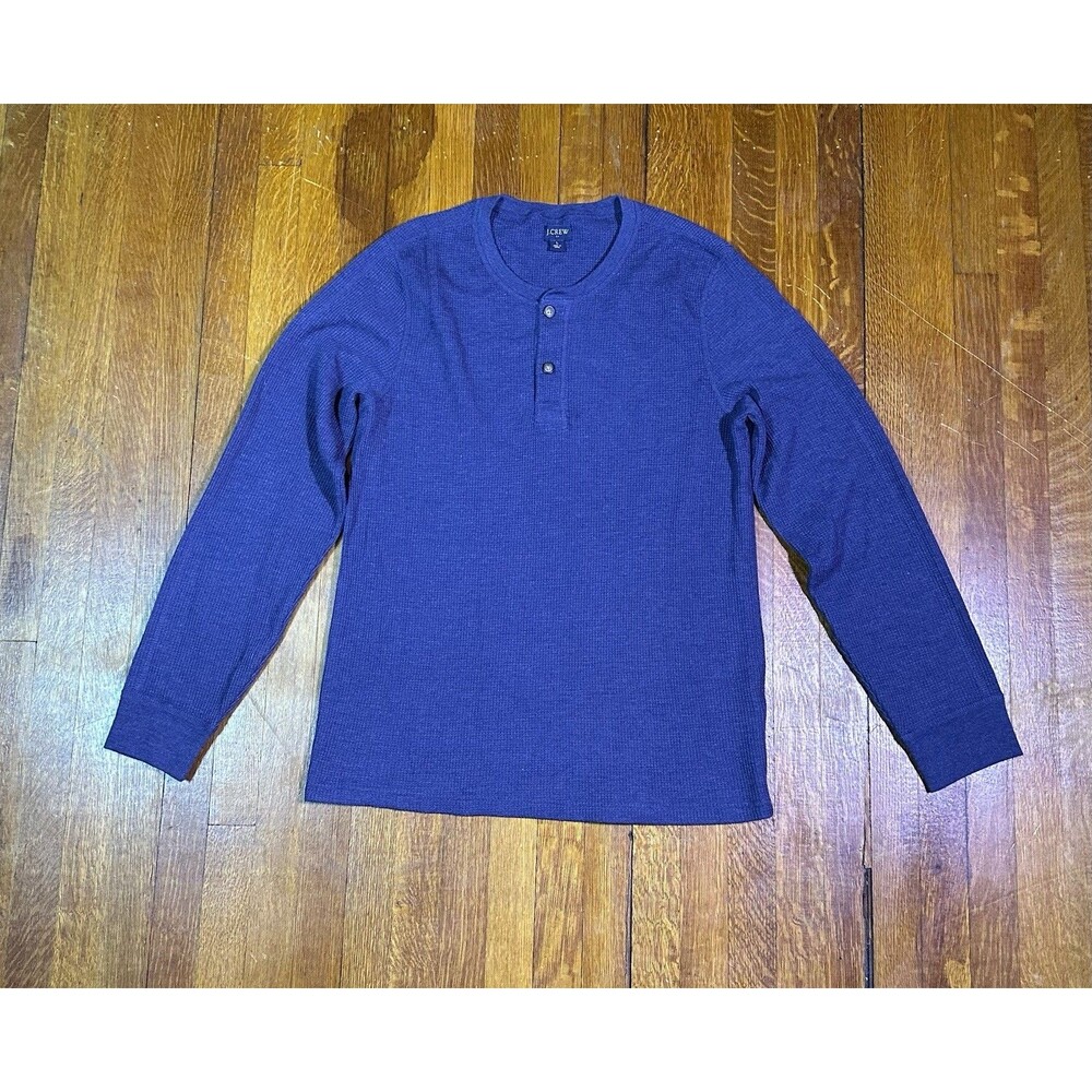 J Crew Shirt Mens L Navy Henley Long Sleeve Waffle Thermal Heavy Knit